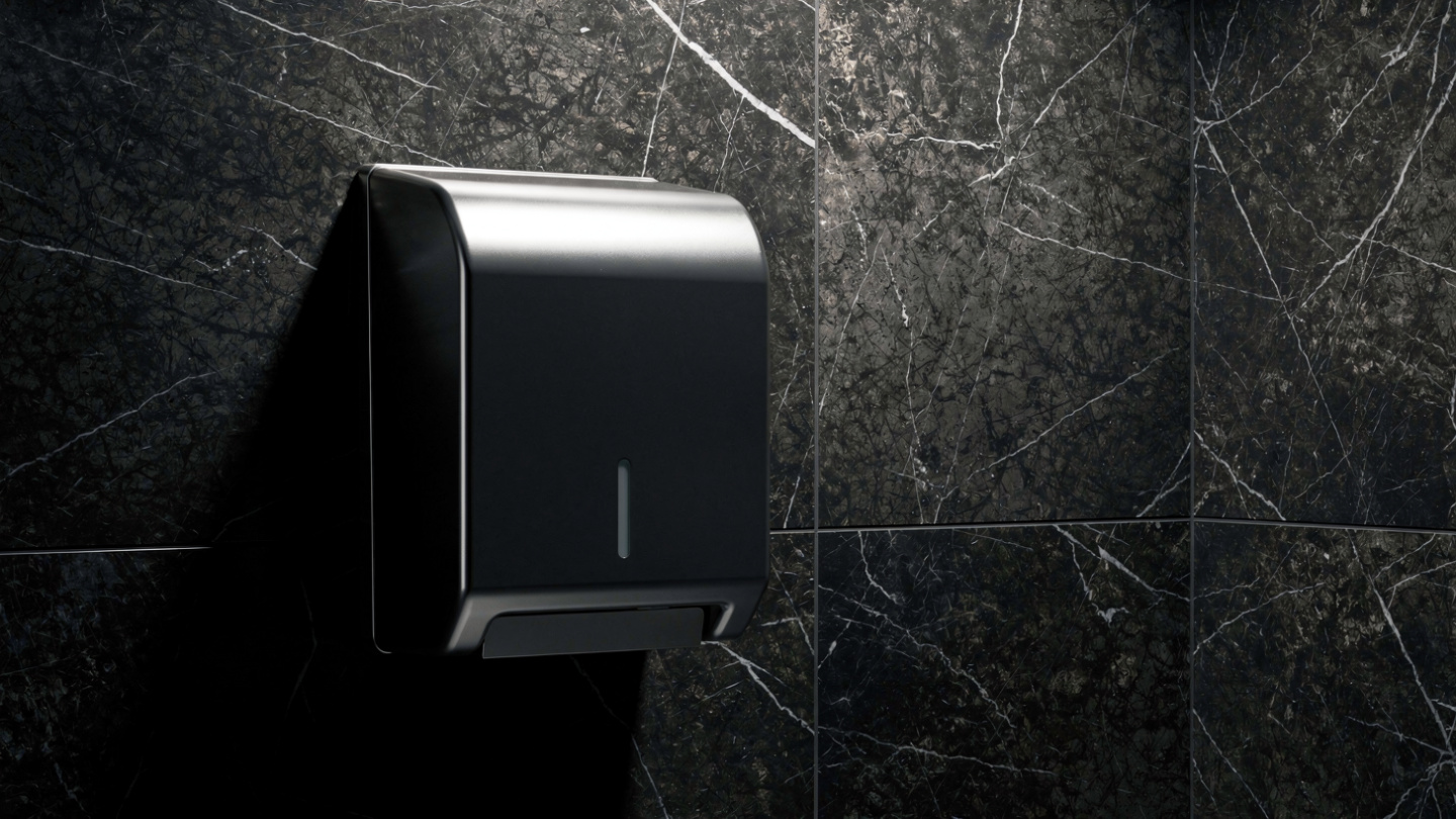 hand dryer installed in commercial washroom